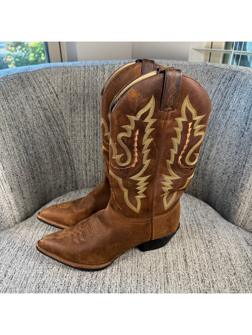 Justin J Flex Women's Size 10B Brown Leather Western Pointed Toe Cowboy Boots